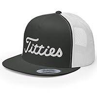 Titties Trucker Hat 3D Embroidery Flat Bill High Crown Adjustable Golf Cap