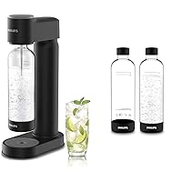 PHILIPS Sparkling Water Maker Soda Maker Soda Streaming Machine for Carbonating with 1L Carbonating Bottle & Carbonating Bottles, 1L Twin Pack Reusable PET Sparkling Water Bottles Compatible