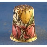 Porcelain China Collectible Thimble - Vintage Floral Tulips with Gift Box