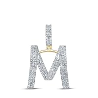 10K Yellow Gold Mens Baguette Diamond Initial M Letter Charm Pendant 1 Ctw.