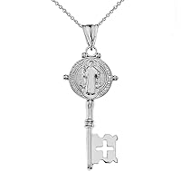 SAINT BENEDICT DOUBLE SIDED CROSS KEY PENDANT NECKLACE IN WHITE GOLD - Pendant/Necklace Option: Pendant With 20