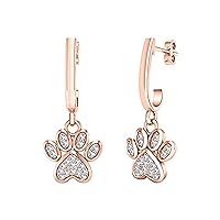 Indi Gold & Diamond Jewelry 925 Sterling Silver D/VVS1 Diamond Puppy Dog Cat Pet Paw Print Drop & Dangle Earrings For Women