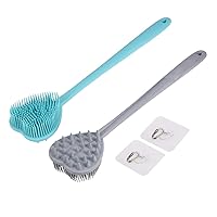 CHUNCIN - 2Pcs Long Handle Bath Brush Soft Shower Brush Back Scrubber Massager for Home Bathroom (Blue and Pink) (Color : Blue and White)