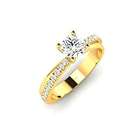 REAL-GEMS 0.65 Ct Round Shape Lab Created G VS1 Diamond Solitaire with Accents Lovers Anniversary Ring 14k Yellow Gold Size 5 6 7 8