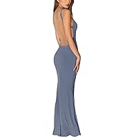 Women Sexy Bodycon Cami Long Dress Lady Classic Sleeveless Spaghetti Strap Stretchy Long Dress LowCut Sling Dresses