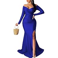 Sexy Formal Dress for Women Ruched Off Shoulder Club Cocktail Bodycon Evening Gown Maxi Long Dresses