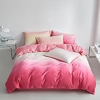 Wellboo Pink Gradient Comforter Sets Queen Solid White and Pink Rainbow Bedding Comforters Cotton Women Girls Modern Plain Bright Pink Soft Quilts Simple Dream Style Abstract Art Pink Blanket Warm