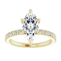 10K Solid Yellow Gold Handmade Engagement Rings 2 CT Marquise Cut Moissanite Diamond Solitaire Wedding/Bridal Ring Set for Woman/Her Propose Ring, Perfact for Gift Or As You Want