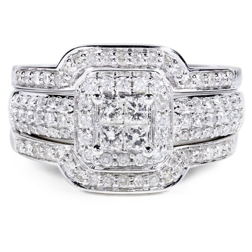 Kobelli Princess Diamond Wedding Set 3/4 carat (ctw) in 14k White Gold - 3 Piece Set
