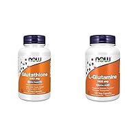 NOW Supplements, Glutathione 500 mg, with Milk Thistle Extract & Alpha Lipoic Acid, Free Radical Neutralizer*, 60 Veg Capsules & Supplements, L-Glutamine 500 mg, Nitrogen Transporter*