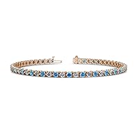 Round Blue Topaz Natural Diamond 3.31 ctw 3-Prong Women Eternity Tennis Bracelet 14K Rose Gold