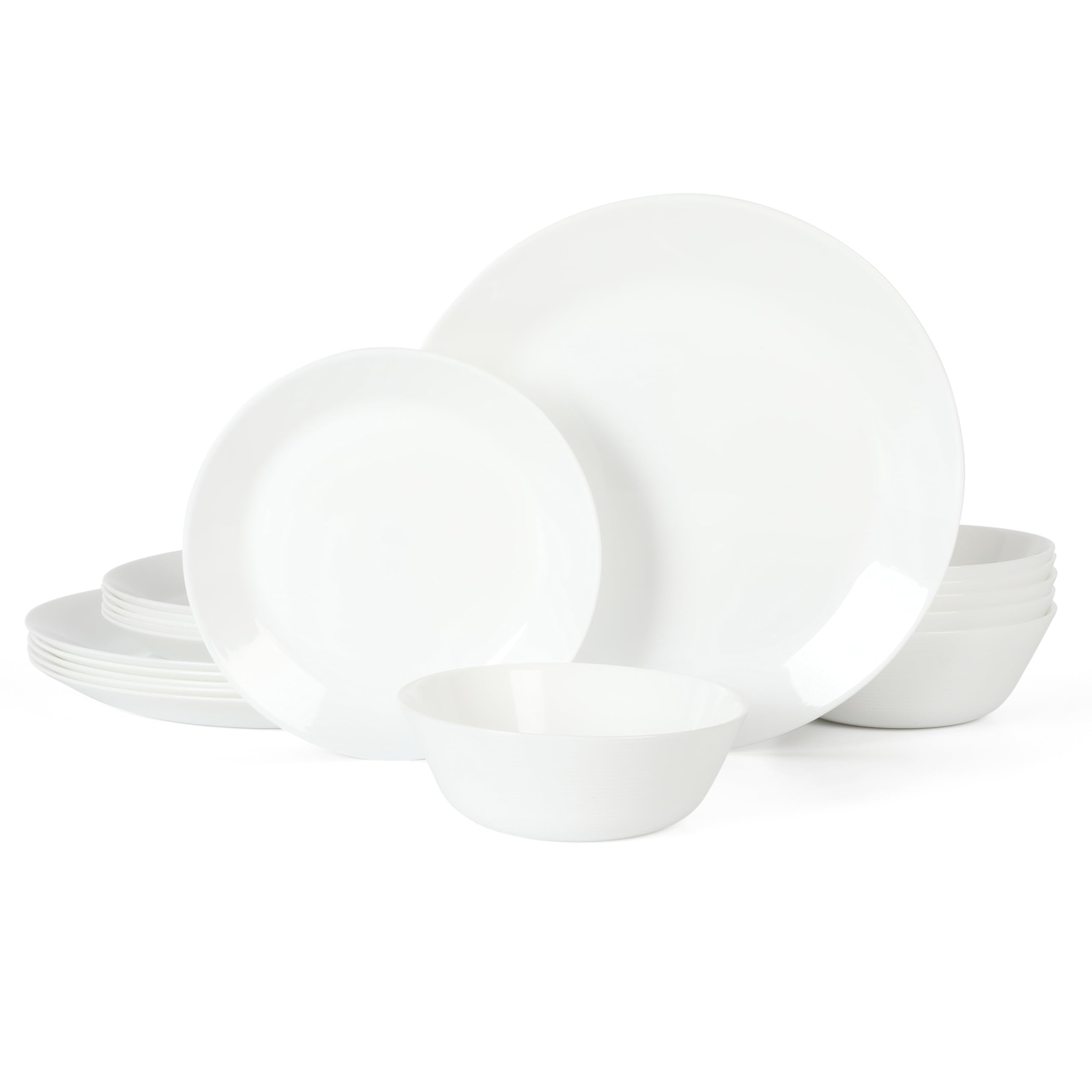 Martha Stewart Opalton 18 Piece Chip and Break Resistant Opal Glass Dinnerware Set