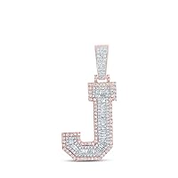 10K Two-tone Gold Mens Baguette Diamond J Initial Letter Charm Pendant 1-3/8 Ctw.