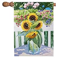House Flag 28 x 40 inch Painted Sunflowers Spring Summer Seasonal Welcome Large Garden Flag for Lawn Porch Patio Double Sided Outdoor Yard Decor