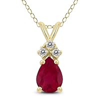 6x4MM Pear Shape Natural Gemstone And Three Stone Diamond Pendant in 14K White Gold and 14K Yellow Gold (Available in Garnet, Ruby, Tanzanite, and More)