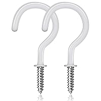 20 Pack Ceiling Hooks for Hanging Plants, 2 Inch Vinyl Coated Screw Hooks, Multi-Function Hanging Hooks Heavy Duty, Cup Hooks Screw in, Indoor & Outdoor Use - White