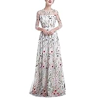 Women's Embroidered Lace Prom Dress Floor Long Formal Evening Dress
