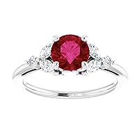Trillium 1 CT Ruby Diamond Ring 925 Silver/10K/14K/18K Solid Gold Elvish Red Ruby Ring Round Cut Ruby Engagement Ring July Birthstone Ring 15 Anniversary