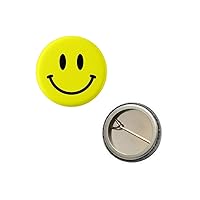 Happy Face Yellow Smiley Face Pin 1” Round Circle Shape Metal Button Pin Badge Pinback 1 inch Pin 25 mm 2.5 cm