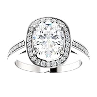 Siyaa Gems 3 CT Oval Moissanite Engagement Ring Wedding Eternity Band Vintage Solitaire Halo Silver Jewelry Anniversary Promise Ring Gift