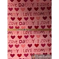 Fleece Printed Fabric I Love Daddy I Love Mommy Pink / 58
