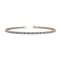 Round Blue Topaz Natural Diamond 1.65 ctw 3-Prong Women Eternity Tennis Bracelet 14K Rose Gold