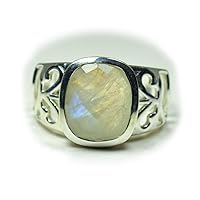 Genuine Rainbow Moonstone Mens Rings 925 Sterling Silver Cushion Shape Handmade Band in Size 4-13