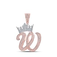 The Diamond Deal 10kt Two-tone Gold Mens Round Diamond Crown W Letter Charm Pendant 1-3/4 Cttw
