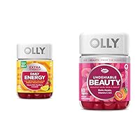 OLLY Extra Strength Daily Energy Gummy, Caffeine Free, 1000mcg Vitamin B12, CoQ10, Goji Berry & Undeniable Beauty Gummy, for Hair, Skin, Nails, Biotin, Vitamin C, Keratin, Chewable Supplement