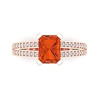Clara Pucci 2.70 carat Emerald Cut Solitaire W/Accent Genuine Red Simulated Diamond Wedding Anniversary Bridal Ring 18K Rose Gold