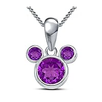 Sterling Silver Mickey Mouse pendant 2.00Ct Round Cut Amethyst Gemstone Pendant