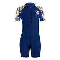 Youth Boys Girls One Piece Short Sleeve Rash Guard Swimsuit UPF 50+ UV Quick Dry Sun Protective Sunsuit Swimwear