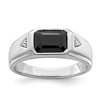 14k White Gold Polished and Satin Simulated Onyx And Diamond Mens Ring Jewelry Gifts for Men