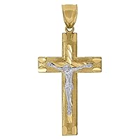 10k Gold Two tone Dc Mens Cross Crucifix Height 55.6mm X Width 27.3mm Religious Charm Pendant Necklace Jewelry for Men