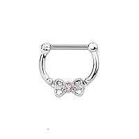 316L Surgical Steel & 925 Sterling Silver Hinged Septum Clicker Nose Ring Hoop Choose Your Color 16G