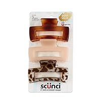 Scunci by Conair Hair Claw Clips for Women, Hair Claw Clip Set, Rectangular No-Slip Hair Clips in Tort, Taupe, and Giraffe, 3 Count (Pack of 1)