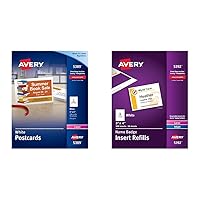Avery Printable Cards, Laser Printers, 100 Cards, 4 x 6, U.S. Post Card Size (5389) & Name Badge Inserts, Print or Write, 3 x 4 Inch, 300 Card Stock Refills (5392), White