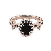 4 CT Oval Cut Natural Black Onyx & Black Spinal in Plated Engagement Ring Vintage Bridal Solitaire Halo Flower Ring Birthday Gift