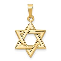 14k Yellow Gold Solid Flat back Polished back Religious Judaica Star of David Pendant Necklace Measures 15x14mm Jewelry for Women