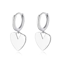 Reffeer Solid 925 Sterling Silver Love Heart Drop Earrings Hoop for Women Teen Girls Heart Hoop Dangle Earrings Huggie