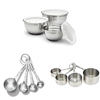 Cuisinart Mixing Bowl Set, Stainless Steel, 3-Piece & Cuisinart CTG-00-SMP Stainless Steel Measuring Spoons, Set of 4,Silver & Cuisinart CTG-00-SMC Stainless Steel Measuring Cups, Set of 4,Silver