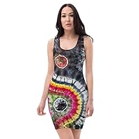 Women's Premium Tie Dye Yin Yang Dress, Casual Mini Sexy Bodycon Tank Dress, Crew Neck Dress, Hippie Boho Rave Festival Dress