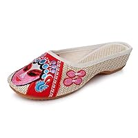 Women Slippers For Summer Embroider Ladies Slipper Woman Canvas Shoes Retro Beach Slides Casual Slip-On Mules