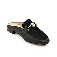 Women's Flat Mules Metal Chain Closed Square Toe Backless Comfort Casual Slip on Slides Loafer Shoes