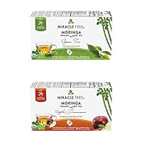 Miracle Tree - Organic Moringa Superfood Tea, 2 Pack Bundle, 2x25 Individually Sealed Tea Bags (Green Tea, Apple & Cinnamon)