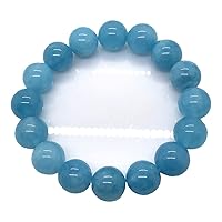 12mm Natural Ocean Blue Aquamarine Bracelet Aquamarine Stone Jewelry For Women Man Healing Crystal Round Beads Gemstone Stretch Bracelet AAAAA