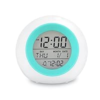 Kids Digital Alarm Clock, with 7 Color Night Light, Small, for Boys and Girls, to Wake up at Bedroom, Bedside, Batteries Operated, Power Cord Operated (Blue)