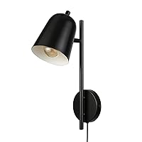 Globe Electric 65000049 1-Light Plug-in or Hardwire Wall Sconce, Matte Black, Pivoting Shade, Black Braided Fabric Designer Cord, E26 Base Socket, Home Décor, Wall Lighting, Home Improvement