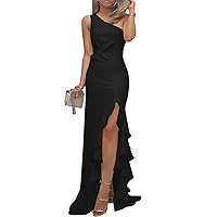 Women's Formal Long Ruffled Slit Floor Length Dress Evening Gown Sequins Floor Length Dress
