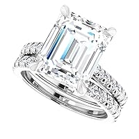 JEWELERYOCITY 4.5 CT Emerald Cut VVS1 Colorless Moissanite Engagement Ring Set, Wedding/Bridal Ring Set, Sterling Silver Vintage Antique Anniversary Promise Ring Set Gift for Her